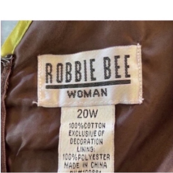 Robbie Bee Maxi Floral Dress Brown Lime Green Trim V-neck Party Office 20W NEW - Picture 4 of 16